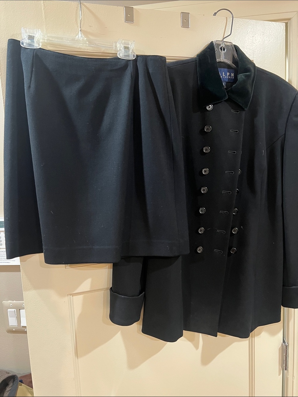 Ralph Lauren Black Double-Breasted Pea Coat with Velvet Collar